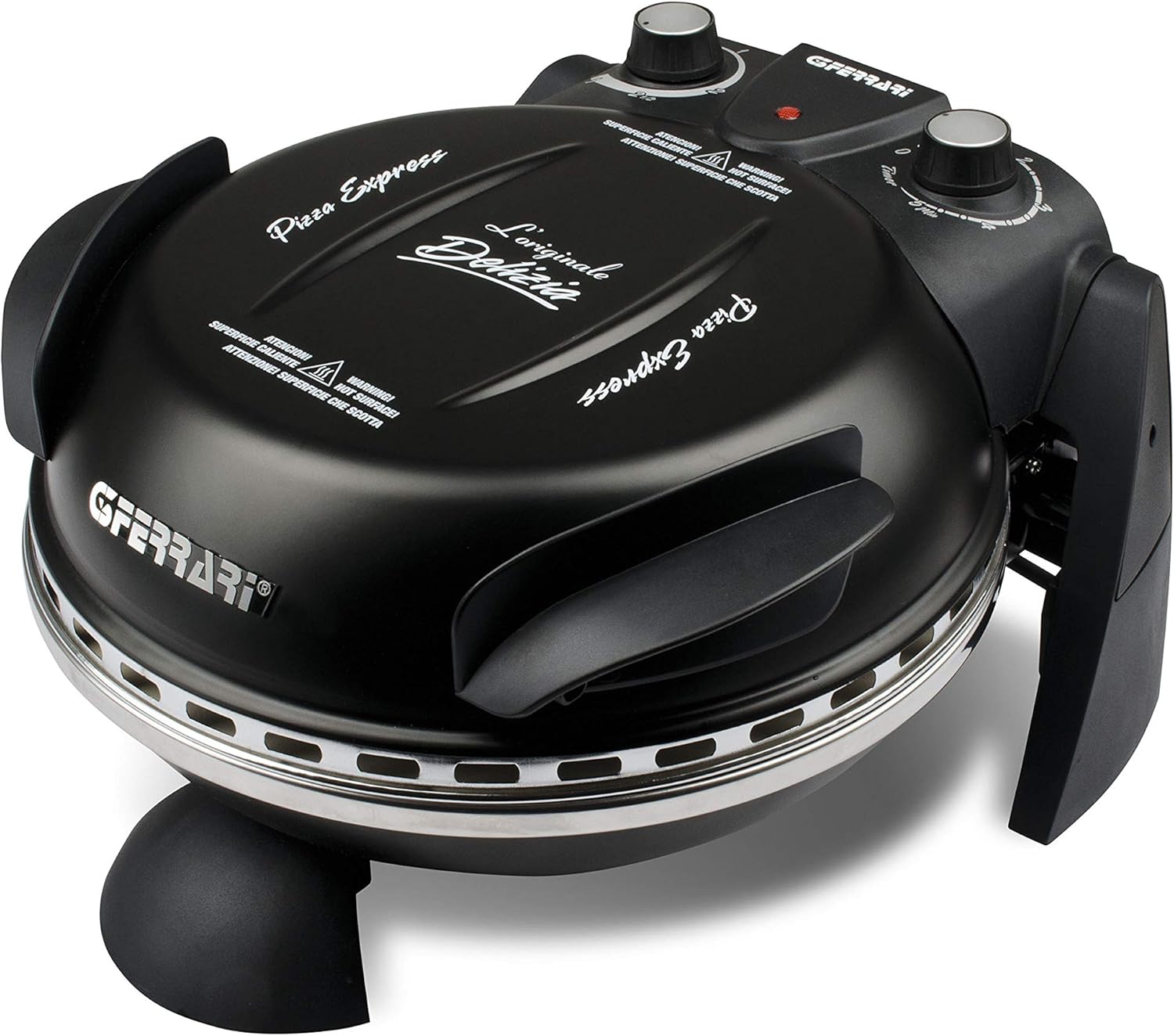 G3 Ferrari G10006 Pizza Exprimer Plaisir, Four Pizza, 1200 W, 400°C, Pierre Réfractaire (diamètre 31 cm), Minuteur 5', Livre de Recettes inclus, Noir