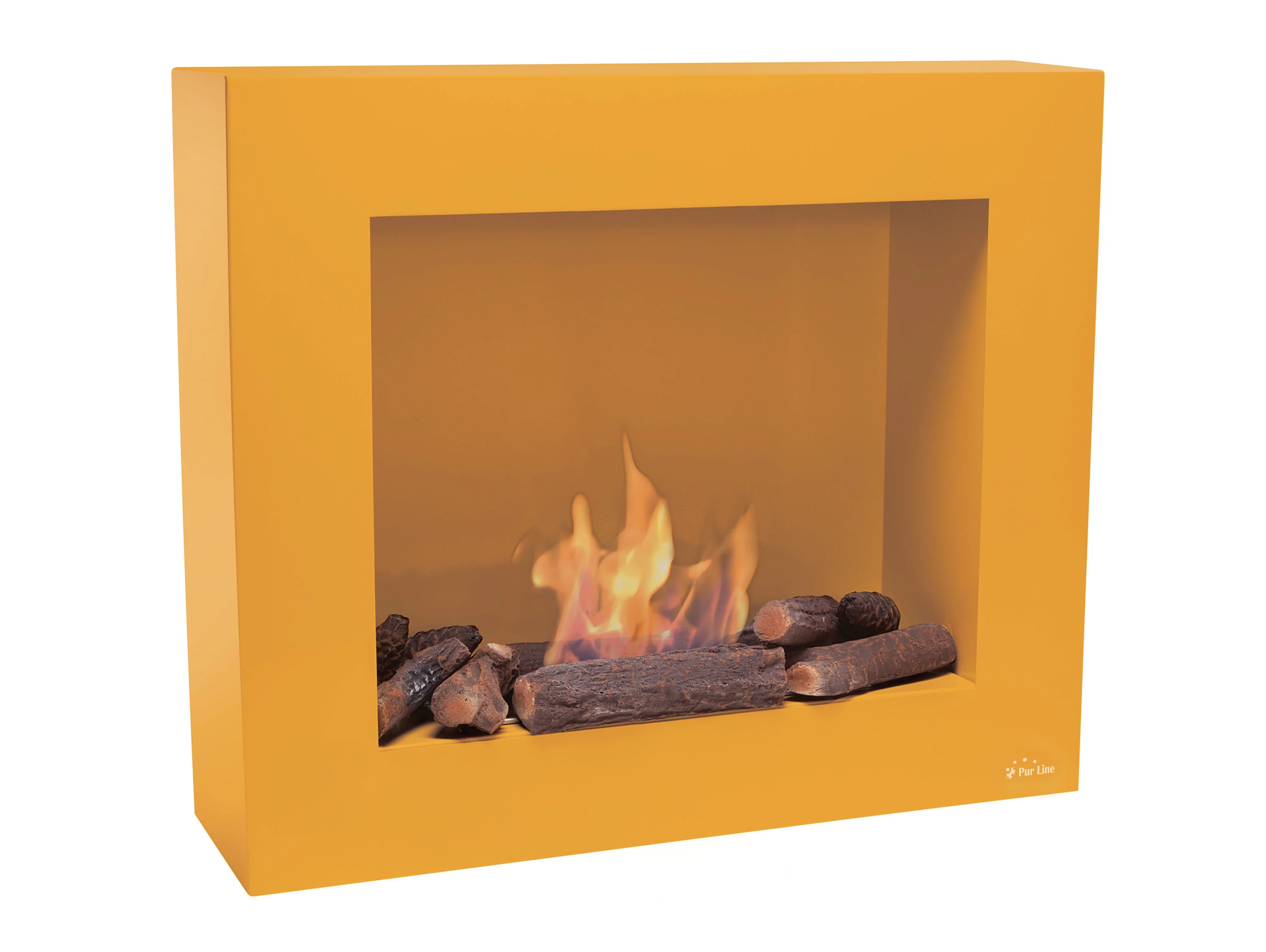 Cheminée à l'éthanol avec sol ou mur ocre clair avec kit entonnoir et bche