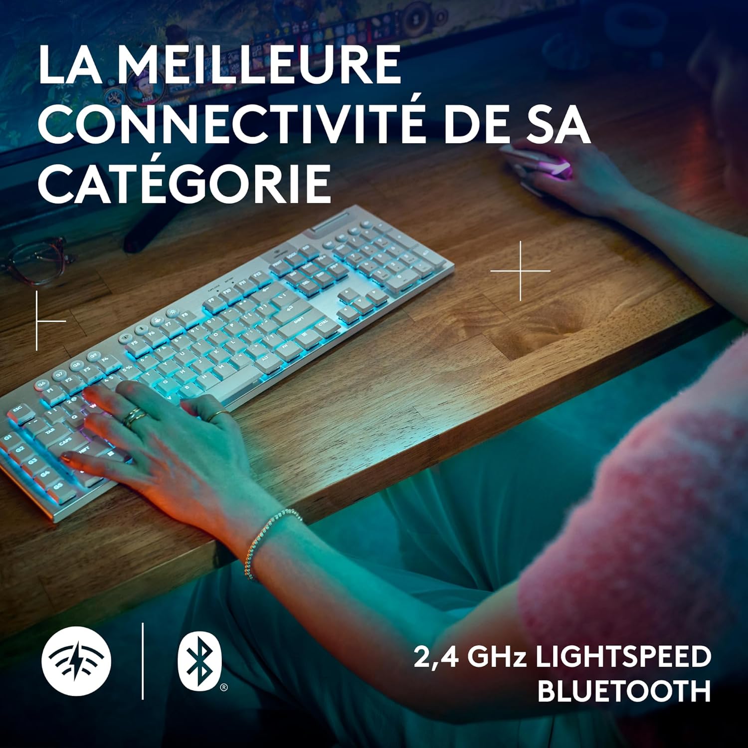 Logitech G915 TKL Tenkeyless LIGHTSPEED Clavier Gamer Mécanique, Switch ultra-plat GL Tactile, RGB LIGHTSYNC, Design élégant et mince, 40+ heures de jeu, Franais AZERTY - Noir