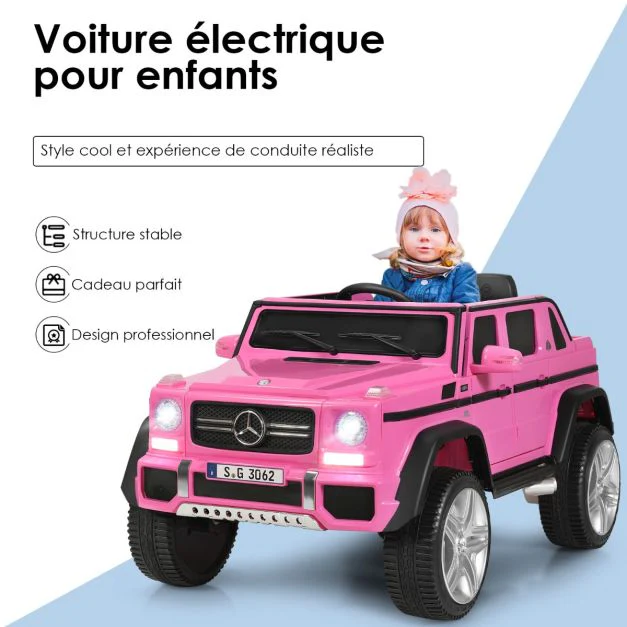 Voiture eléctrique 12 v pour enfants 2 place avec lumières led port aux usb télécommande parentale de 3 à 8 ans rose 20_0004994