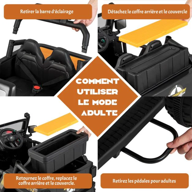 Voiture electrique 12v/10ah pour enfants télécommande 2,4g ressorts de suspension musique klaxon led pour 3 ans+ noir 20_0006100