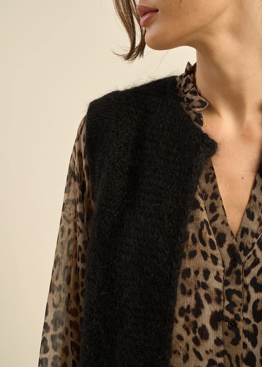 Gilet court sans manches en mohair