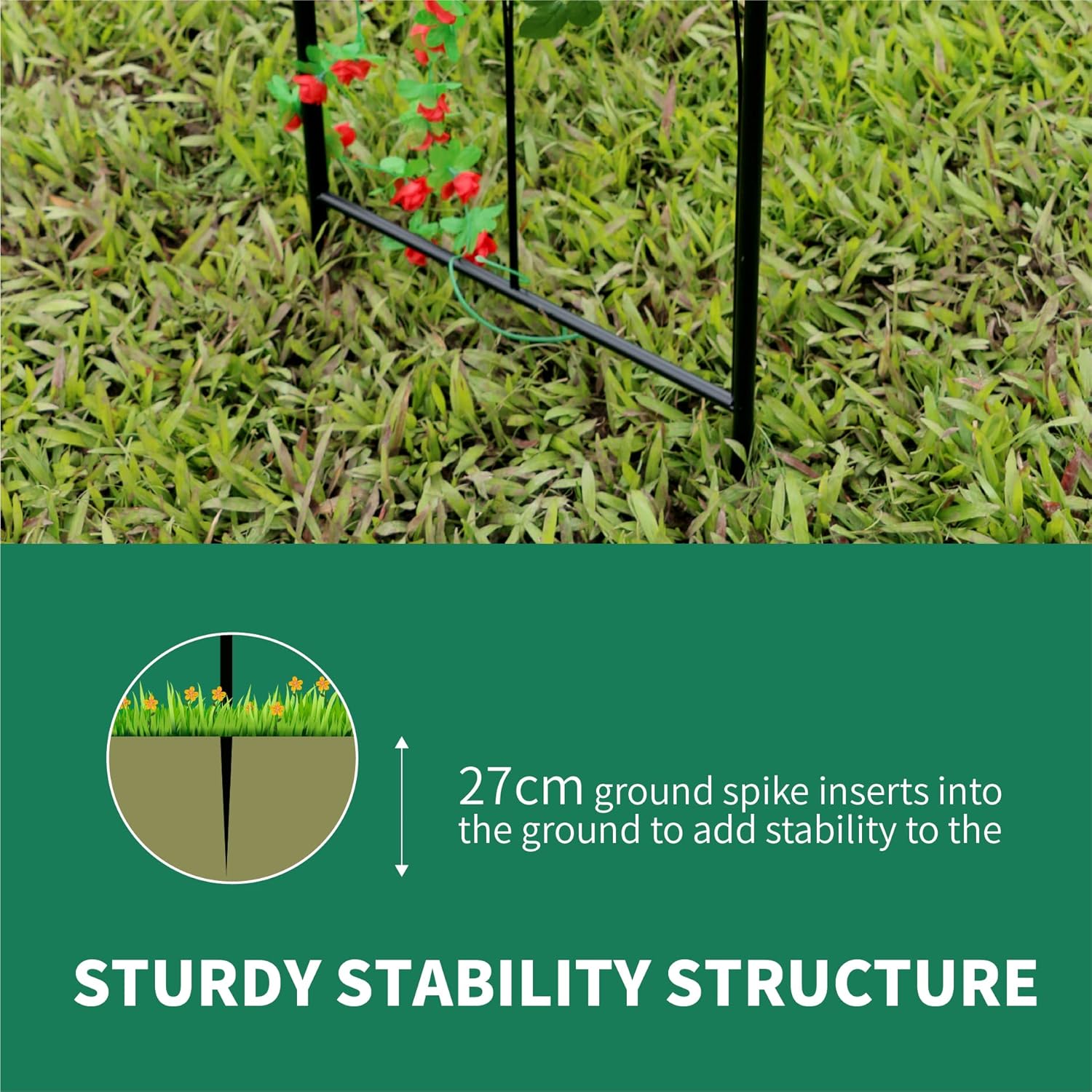 SCENDOR GARDEN Style franais Pergola en Métal, Plantes Grimpantes Terrasse Patio Arceau à Rosiers,Mariage Arche Colonne de Jardin 271x207x207 CM Noir