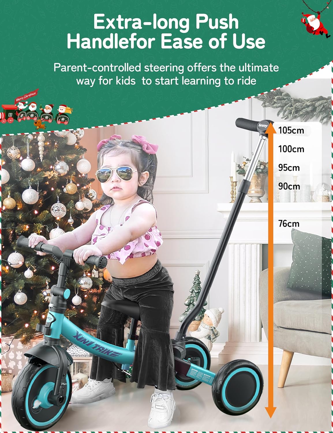 besrey 5 en 1 Tricycle Enfant bébé évolutif 1-4 Ans,Vélo Draisienne,Vélo sans Pédale,Noir