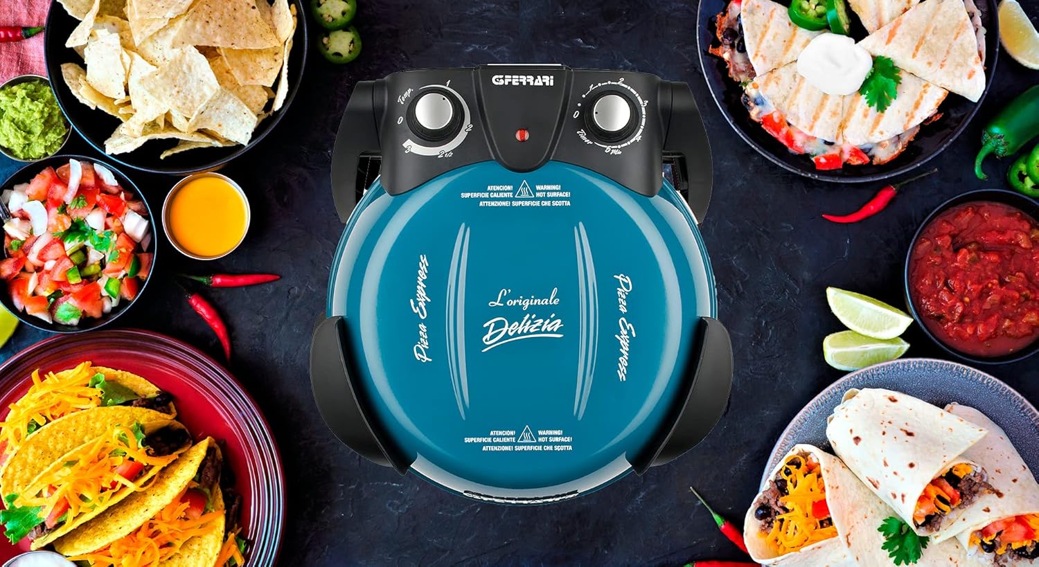 G3 Ferrari G10006 Pizza Exprimer Plaisir, Four Pizza, 1200 W, 400°C, Pierre Réfractaire (diamètre 31 cm), Minuteur 5', Livre de Recettes inclus, Noir