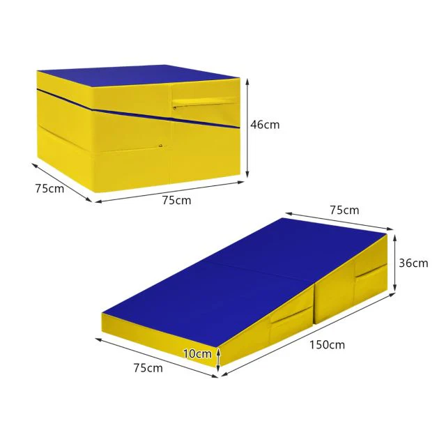 Tapis de gymnastique incliné 150 x 75 x 36 cm matelas de gym angle droit pliable avec poignée de transport surface anti-déchirure 20_0006596