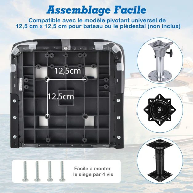 Lot de 2 sièges de bateau pliante à dossier surface en pvc imperméable siège de pêche avec rembourrage en éponge haute densité charnières flexibles noir 20_0008768