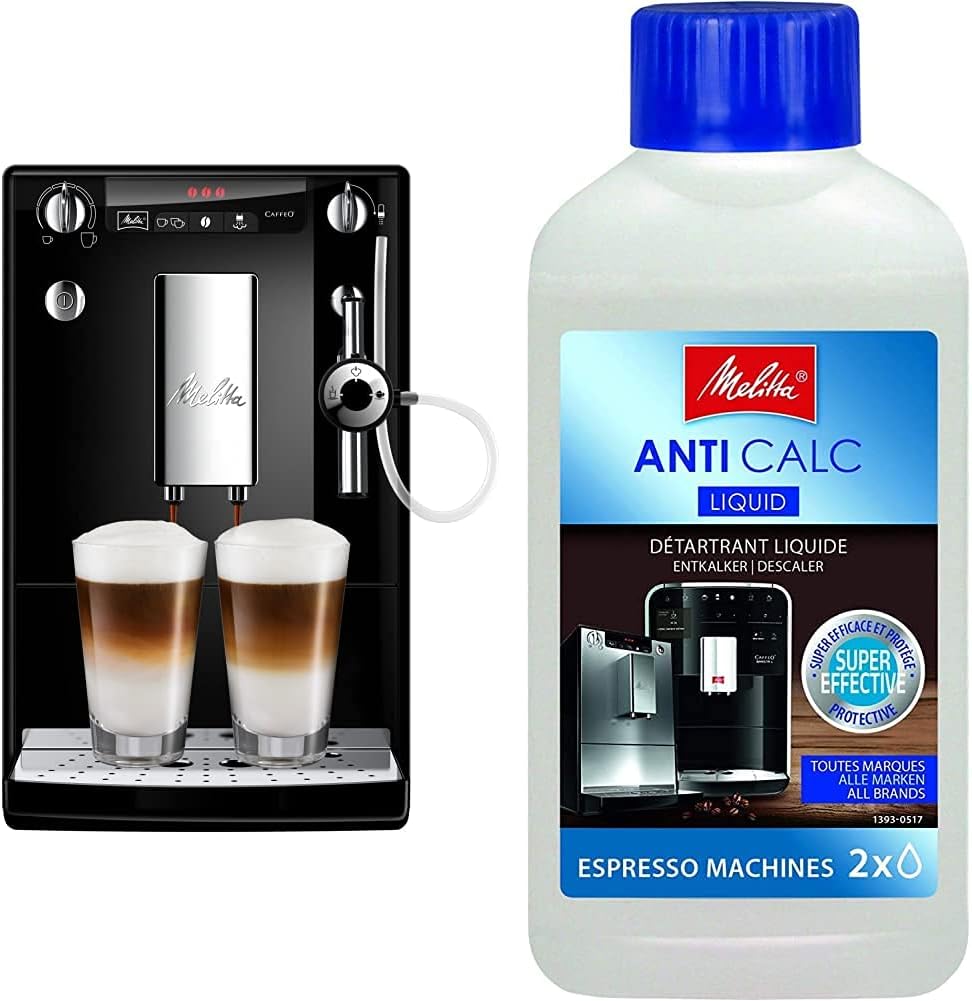 Melitta Solo & Perfect Milk Argent, Machine à Café à Grains avec Broyeur et Système d'Extraction des Armes, Mode 1 à 2 Tasses, Auto Cappuccinatore, Affichage LED, E957-203, 1400W