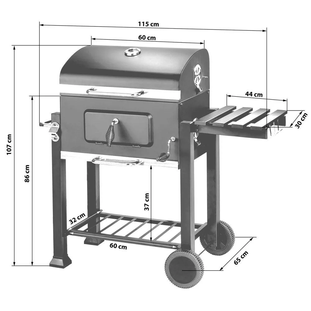 Barbecue à charbon de bois 3 en 1 avec thermomètre avec grille à hauteur réglable noir 1508003