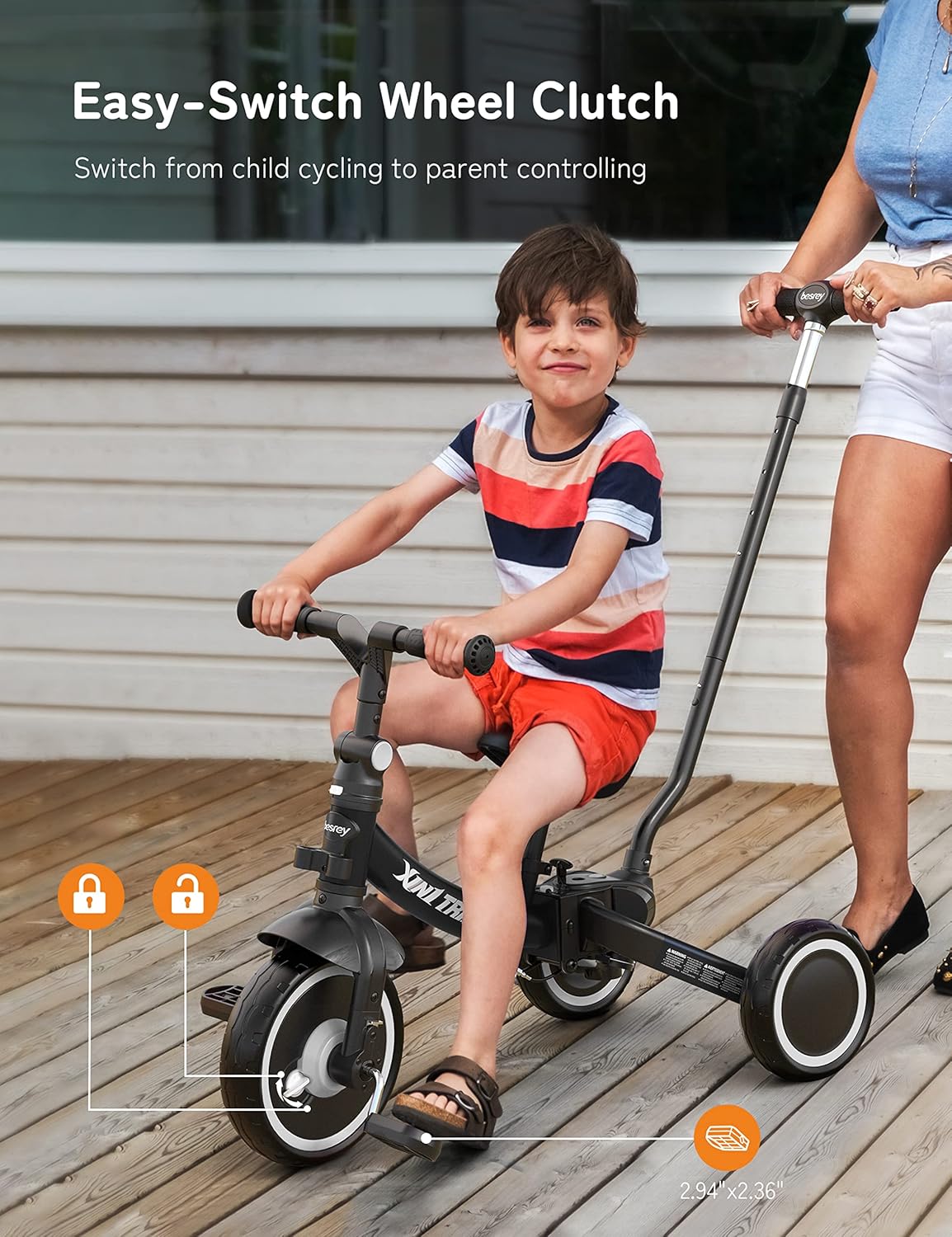 besrey 5 en 1 Tricycle Enfant bébé évolutif 1-4 Ans,Vélo Draisienne,Vélo sans Pédale,Noir