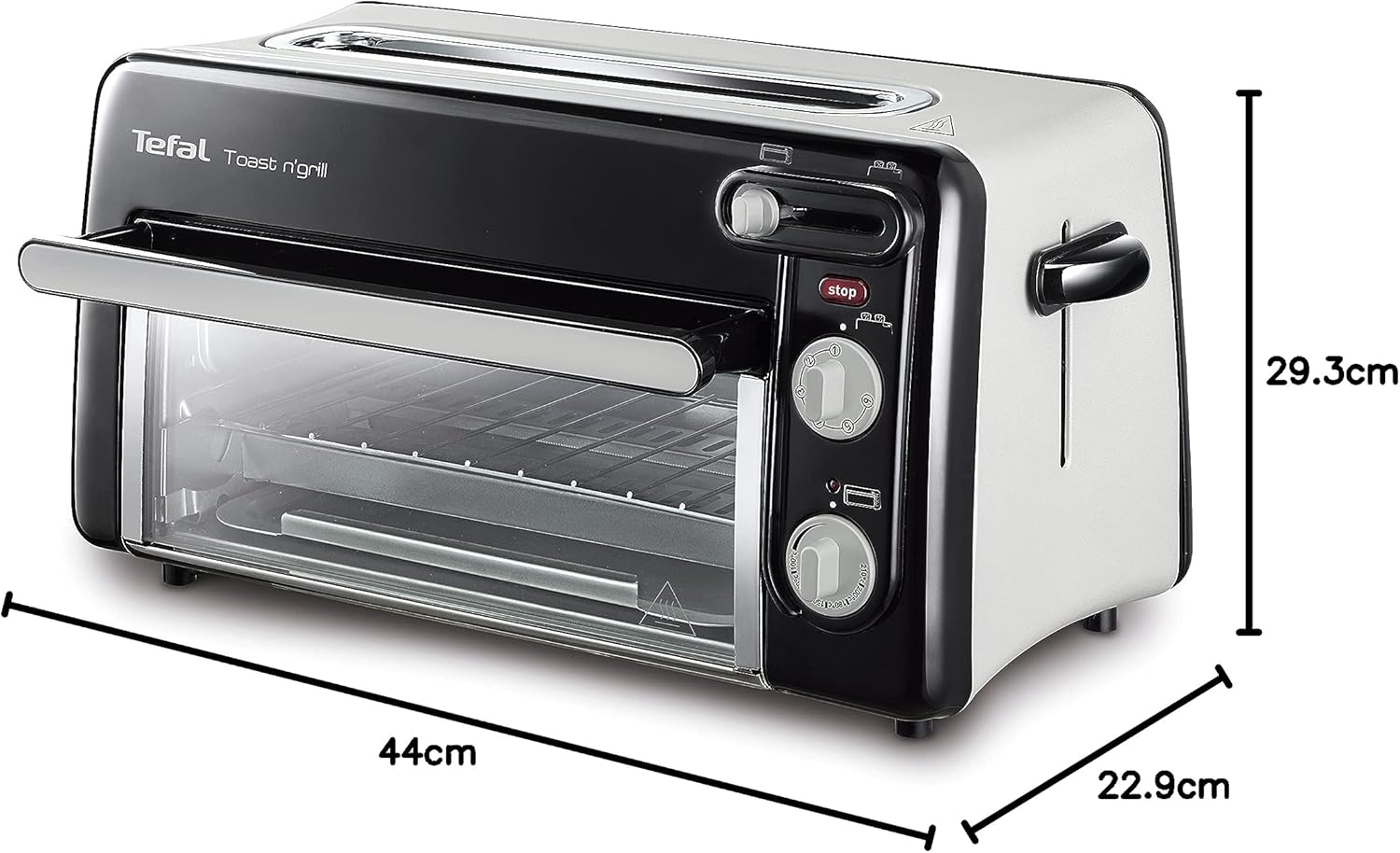 Tefal Grille-pain et mini-four 2-en-1, Acier inoxydable, Longue fente pour grille-pain avec couvercle, 6 niveaux de dorage, Température du grill jusqu'à 210°C, Toast N Grill TL600810