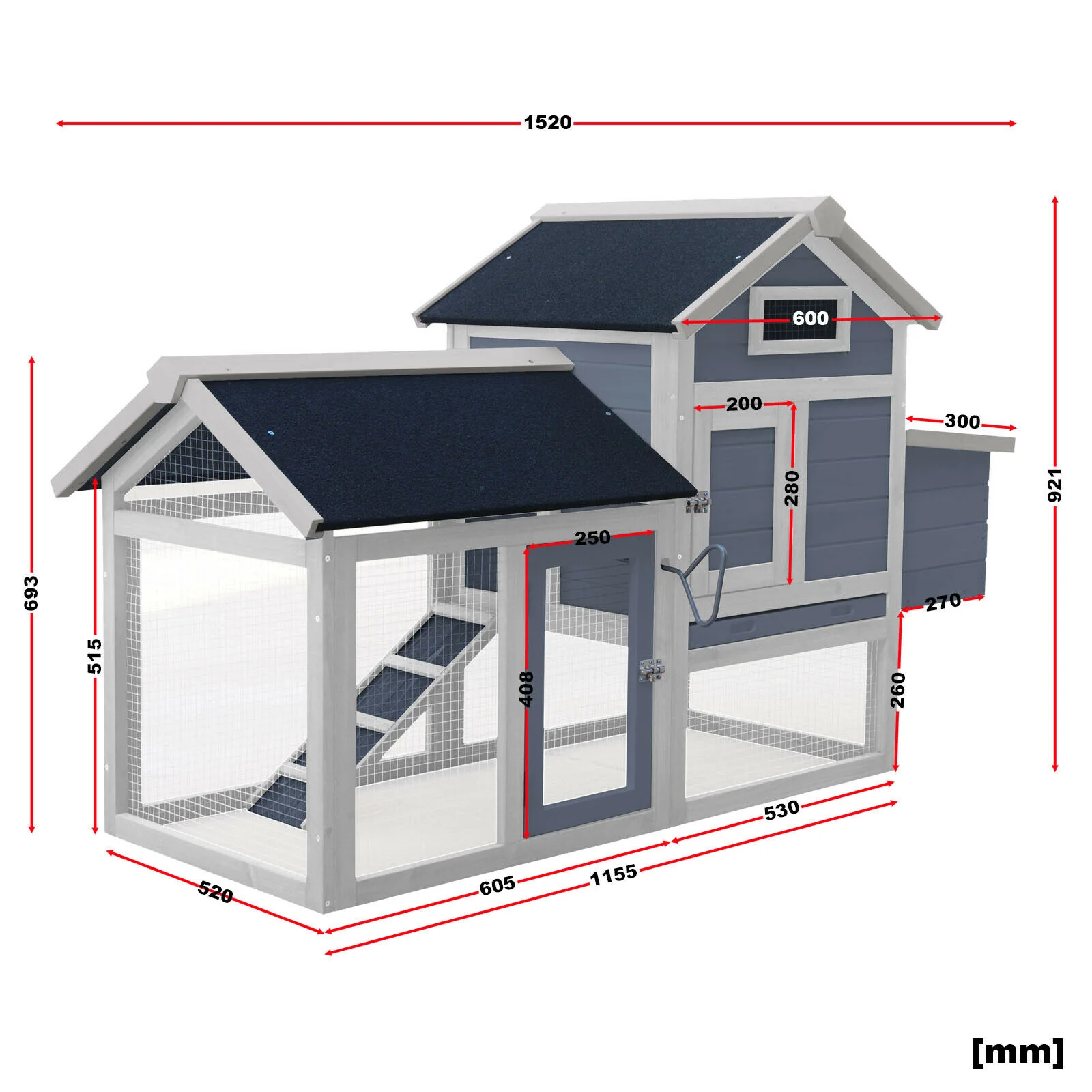 Poulailler avec nichoir et poulailler à fond ouvert avec fond extensible 152 cm gris 16_0000585