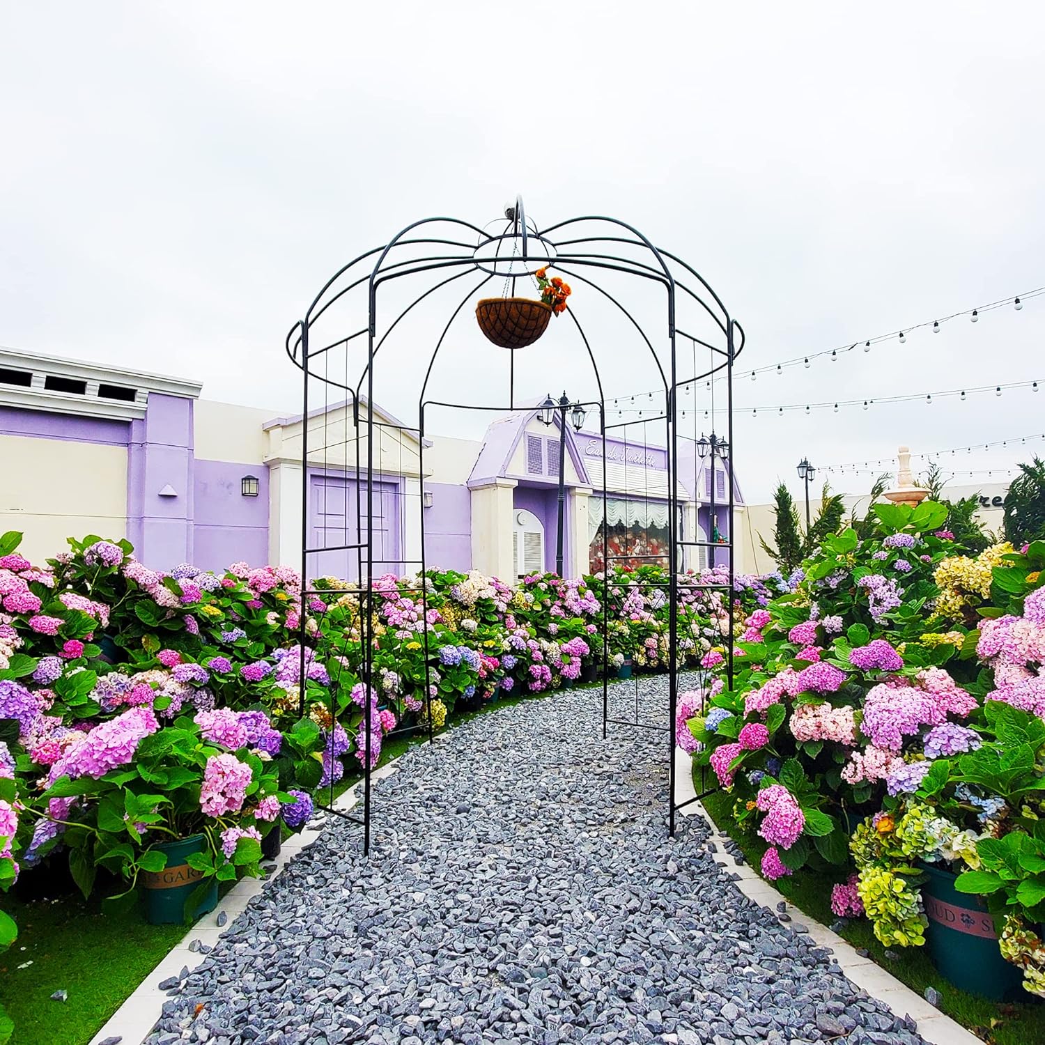 SCENDOR GARDEN Style franais Pergola en Métal, Plantes Grimpantes Terrasse Patio Arceau à Rosiers,Mariage Arche Colonne de Jardin 271x207x207 CM Noir