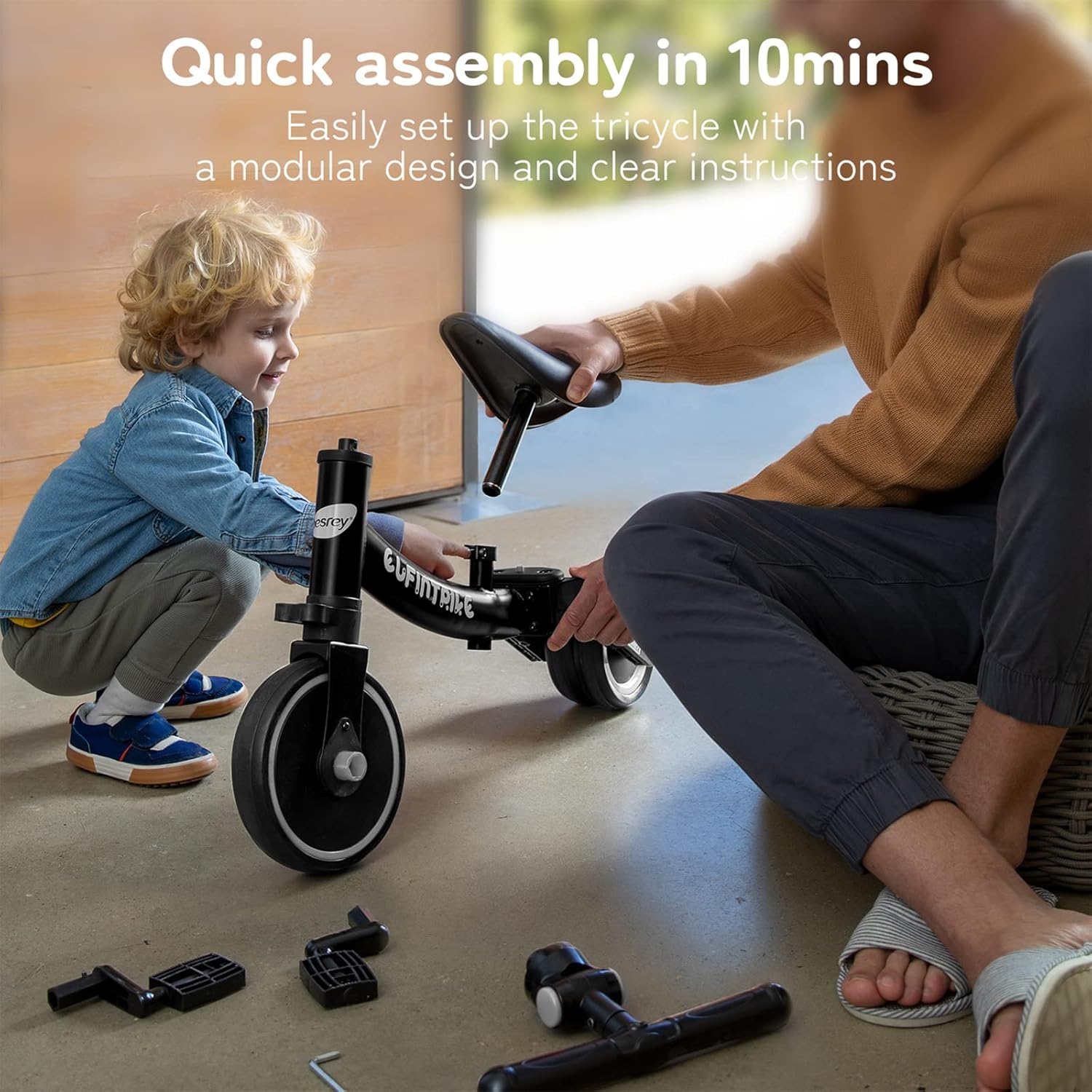 besrey 5 en 1 Tricycle Enfant bébé évolutif 1-4 Ans,Vélo Draisienne,Vélo sans Pédale,Noir