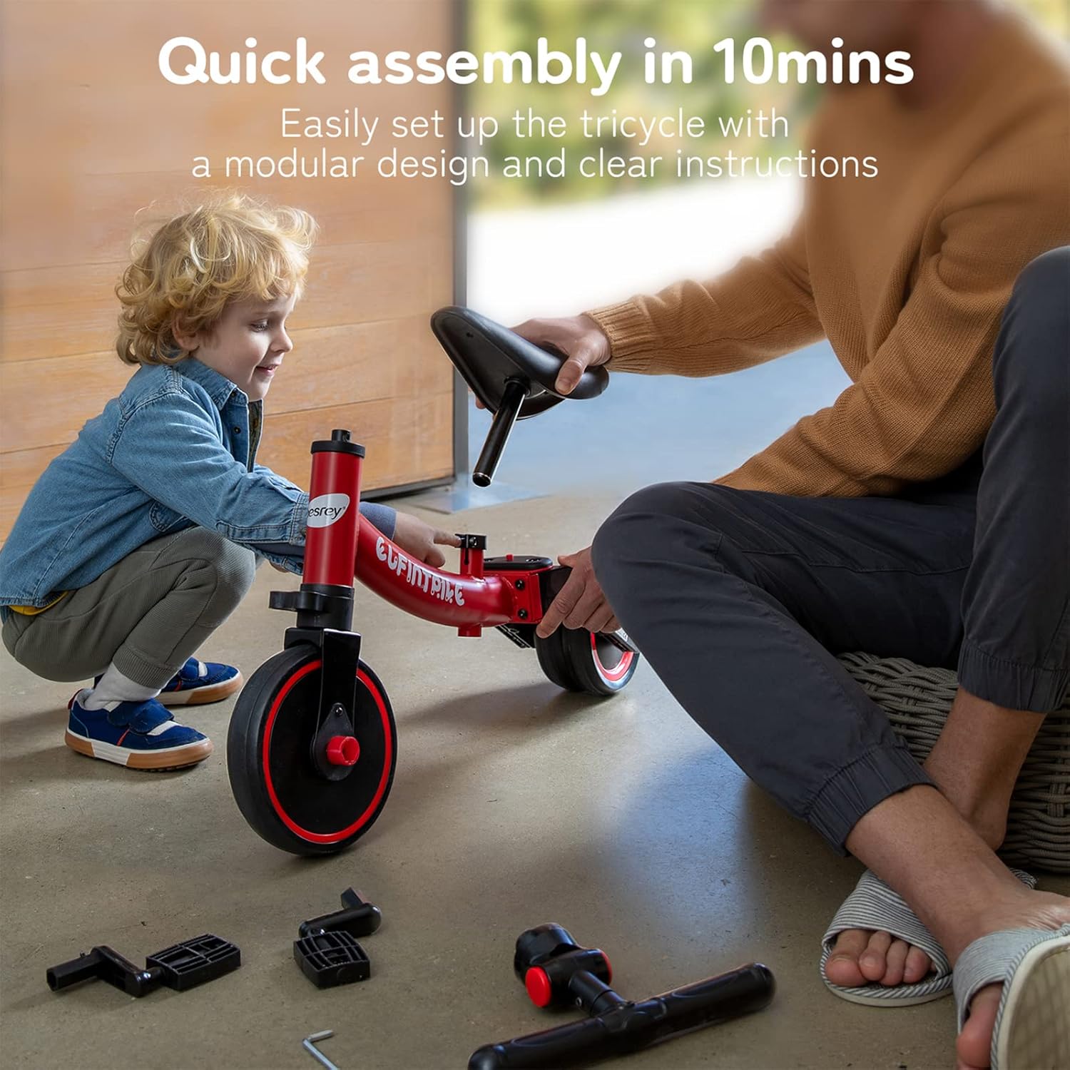 besrey 5 en 1 Tricycle Enfant bébé évolutif 1-4 Ans,Vélo Draisienne,Vélo sans Pédale,Noir