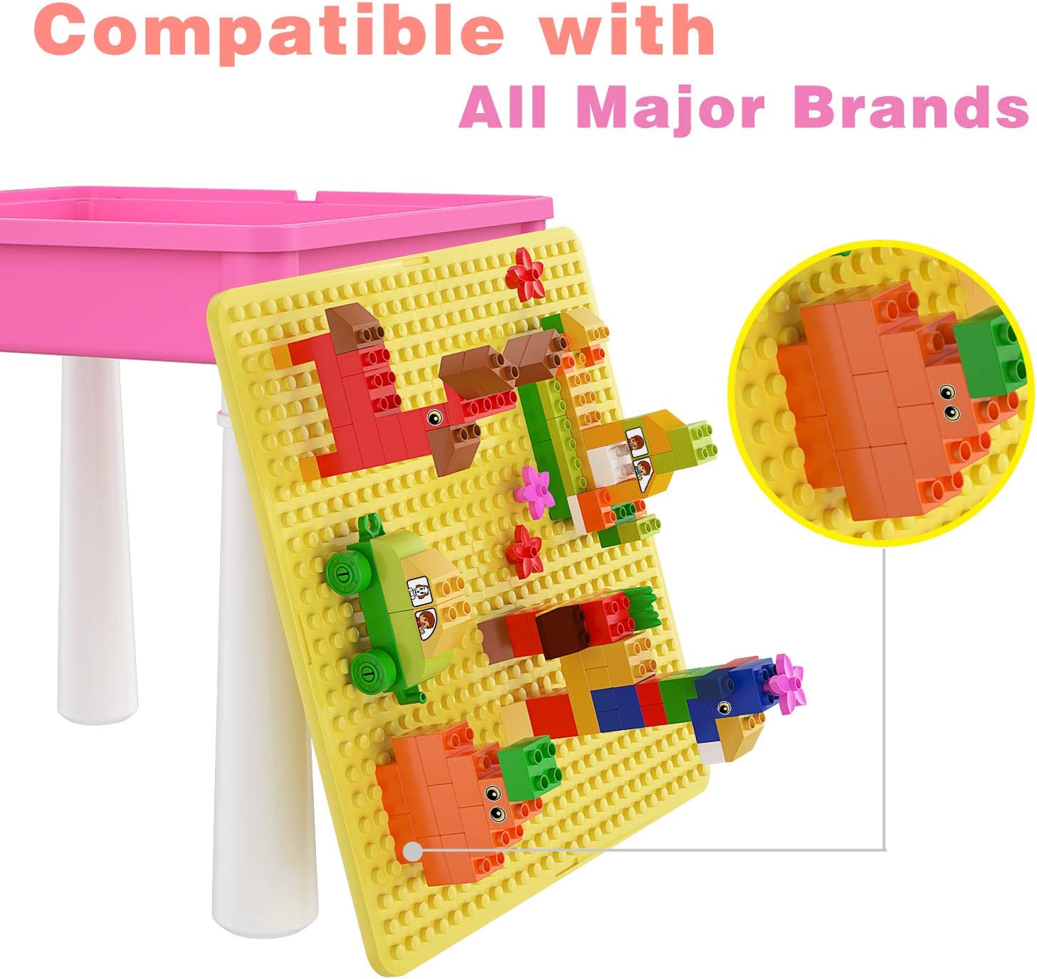 burgkidz Ensemble de Table Multi-activités pour Enfants 5-en-1-128 Pièces Blocs de Construction de Grandes Briques Compatibles, Jeu Comprenant 1 Chaise et 1 Table avec Rangement, Bleu