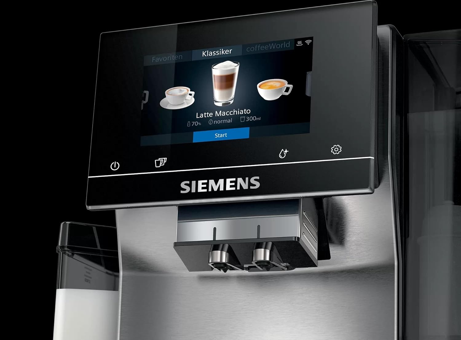 Siemens, machine à café automatique EQ900 TQ903D03, contrôle par l'application, écran tactile, mode barista, AromaBoost, réduction du bruit, broyeur premium, nettoyage à la vapeur, 1 500 W, inox