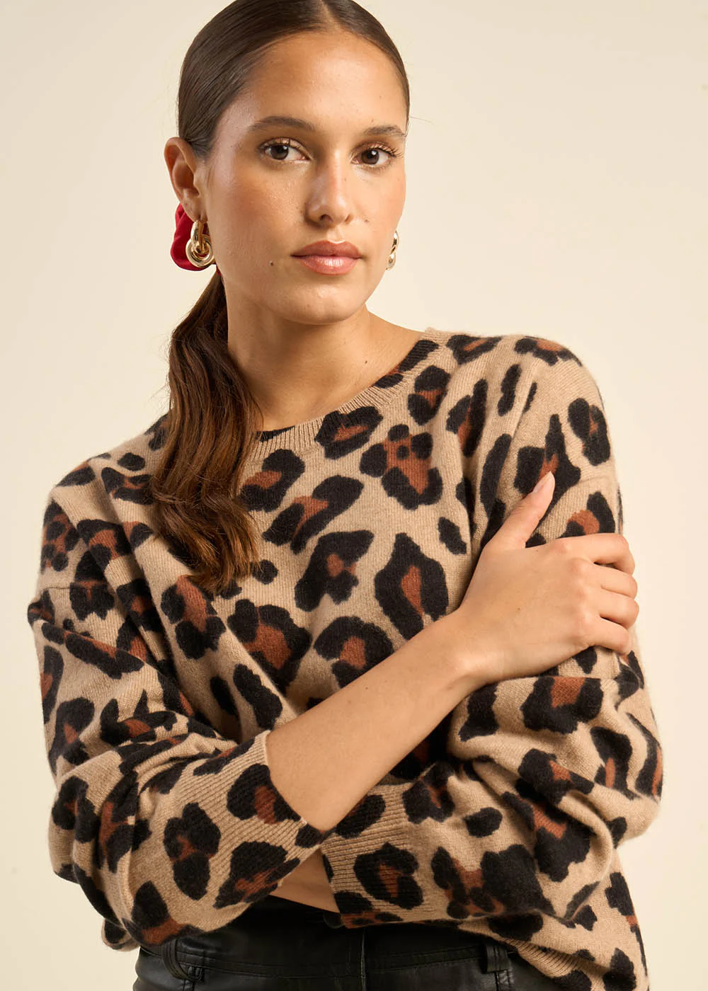 Pull imprimé léopard en cachemire