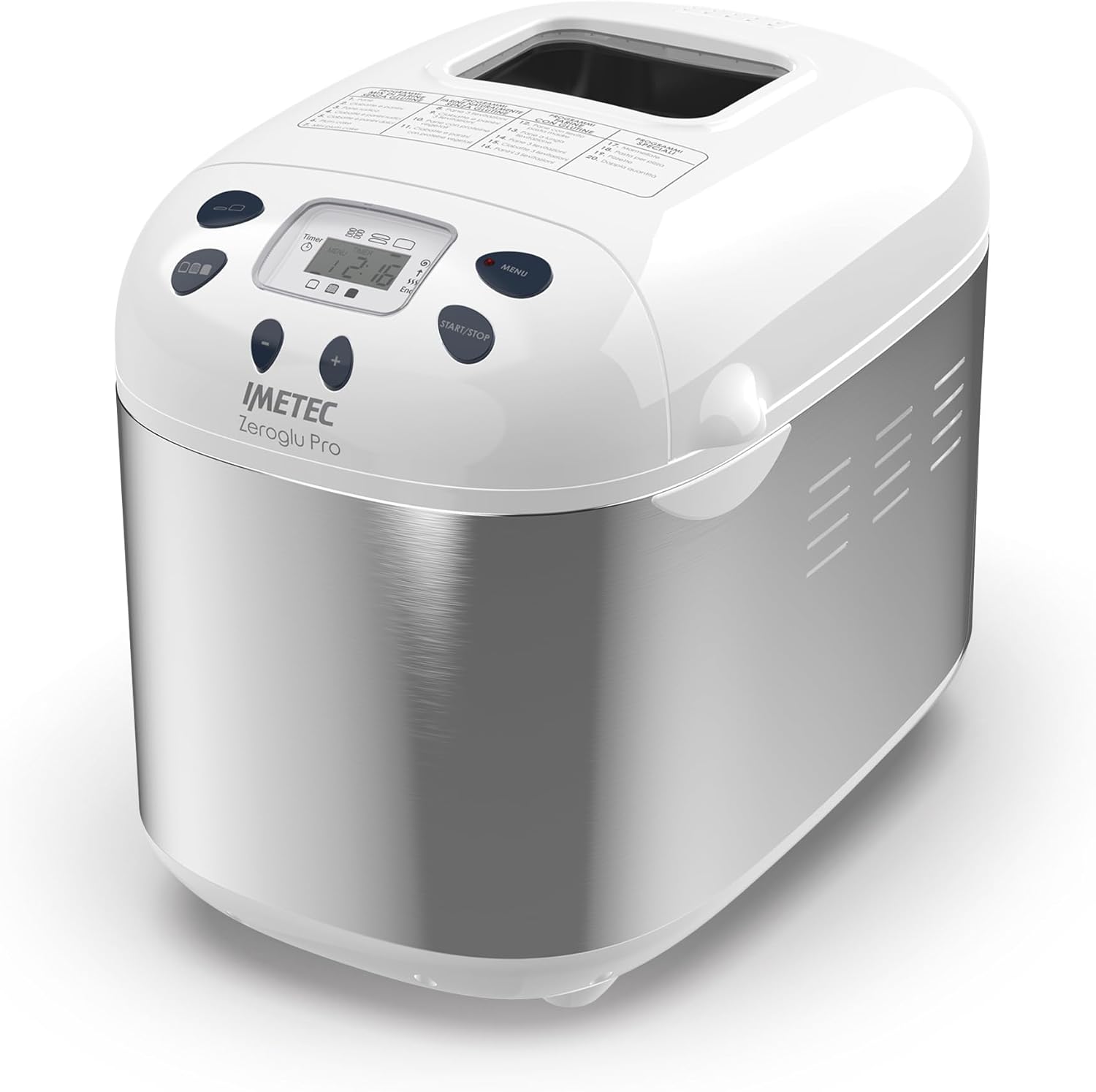 Imetec Zero-Glu Pro - Machine à Pain 1kg, Ciabatta, Petits Pains Sans Gluten, Pte à Pizza, Gteaux, Confitures - 20 Programmes, Température de Levage Contrlée, Sans BPA + Livre de Recettes