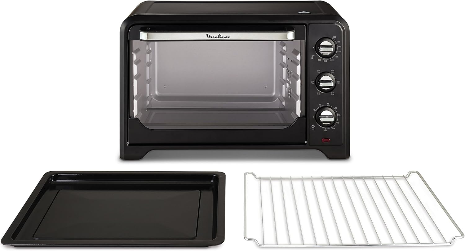 Moulinex Optimo OX484810 - Four à convection de 39 L, 6 modes de cuisson avec thermostat jusqu'à 240 ° et minuterie jusqu'à 120 minutes, plaque de cuisson et grilles réversibles, design compact