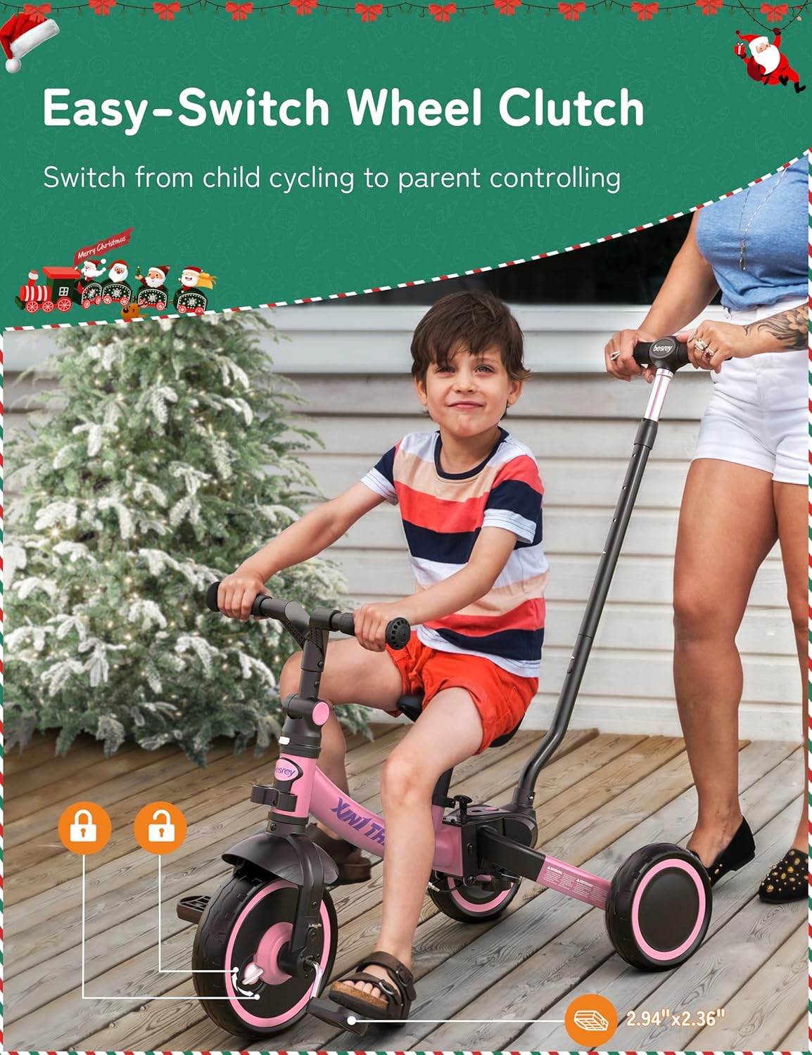 besrey 5 en 1 Tricycle Enfant bébé évolutif 1-4 Ans,Vélo Draisienne,Vélo sans Pédale,Noir