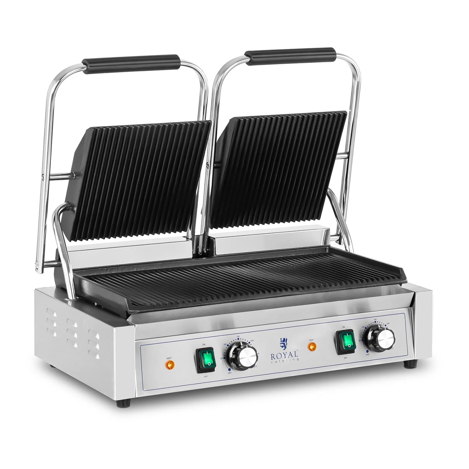 Machine à panini grill double 3 600 watts rainurée appareil de cuisson professionnel acier inoxydable 14_0004004