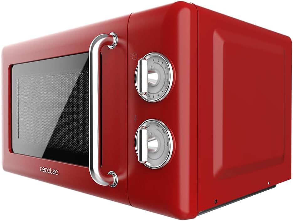 Cecotec Micro-Ondes Mécanique avec Grill Proclean 3110 Retro Bleu. 20 L, 700 W en 6 niveaux, minuterie jusqu'à 30 minutes, mode dégivrage, design vintage bleu, finitions en acier.