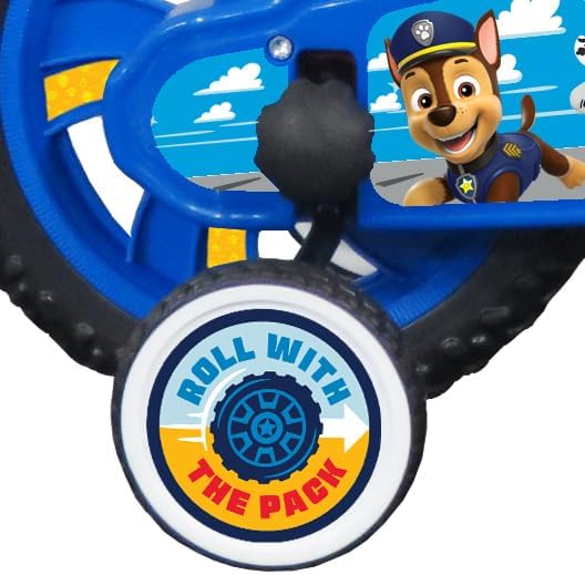 Vélo ATLAS 12' Vélo Pat Patrouille équipé de 1 Frein, Plaque Avant décorative, Garde boues, Carter et stabilisateurs. Garon, Rouge