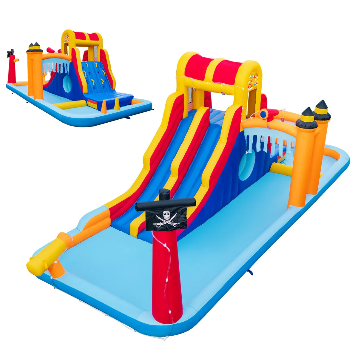 Chteau gonflable en forme bote avec toboggan aquatique & mur d’escalade charge 90 kg pour 3 enfants de 3-10 ans 693 x 295 x 263 cm sans souffleur 20_0008278