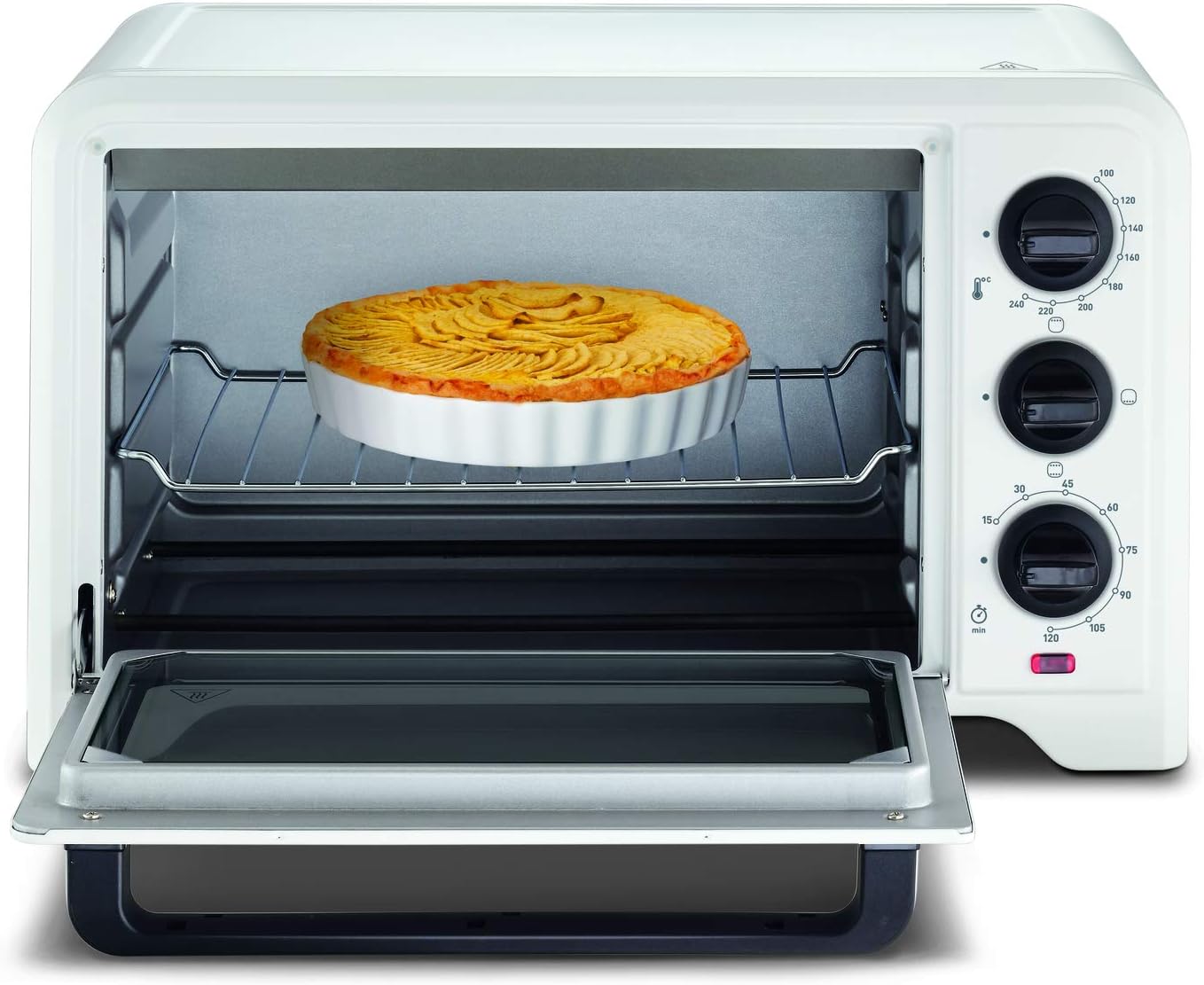 Moulinex Four électrique posable 19 L, Compact, chaleur tournante, 6 modes de cuisson, Thermostat réglable jusqu’à 240°C, Minuteur 120 min, Grille réversible, Lèche frites, Optimo noir OX444810