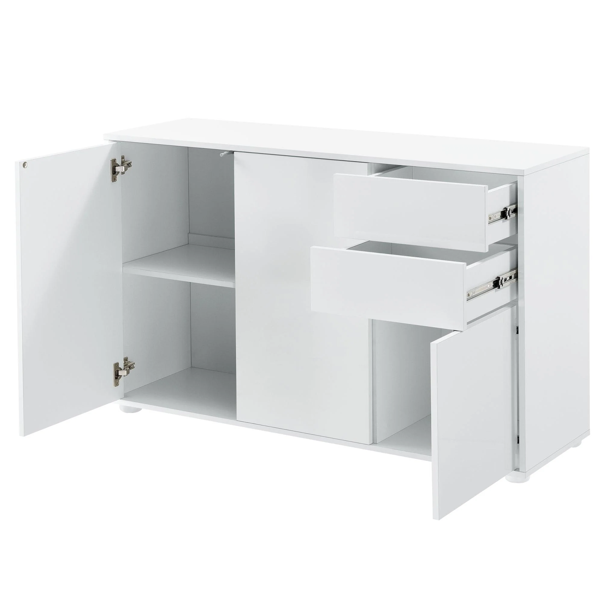 Buffet commode meuble de rangement pratique avec 2 tiroirs 3 portes 117 cm blanc brillant 03_0005046