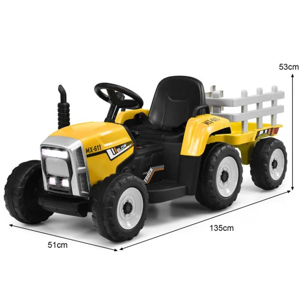 Tracteur electrique avec remorque pour enfants 3 vitesses lumières led fonctions audio usb et bluetooth jaune 20_0006612