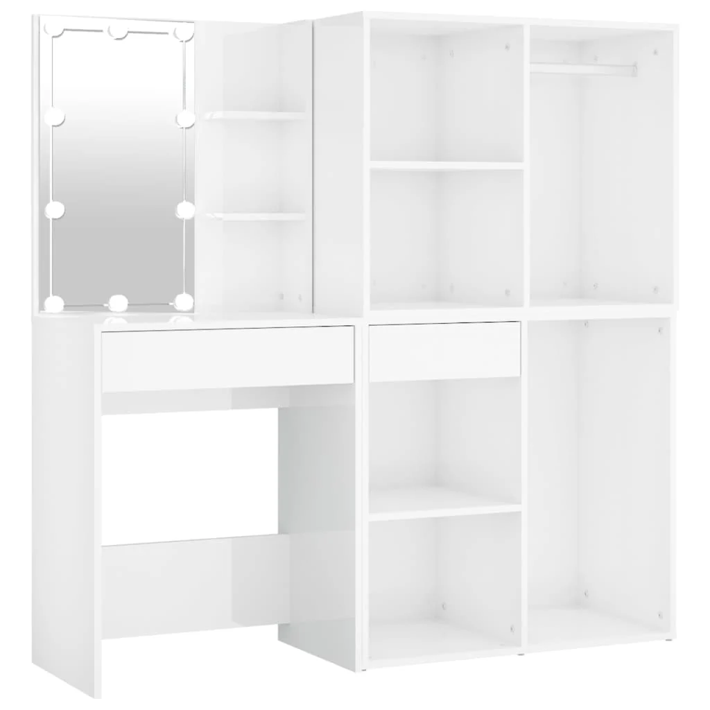 Coiffeuse à led et 2 armoires blanc brillant bois d'ingénierie 02_0006286