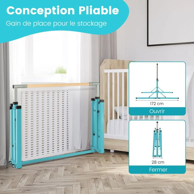 Barre de gymnastique pliable pour enfants avec 13 hauteurs réglables (90-150cm) barre d'entranement junior avec structure triangulaire charge 100kg bleu 20_0007832