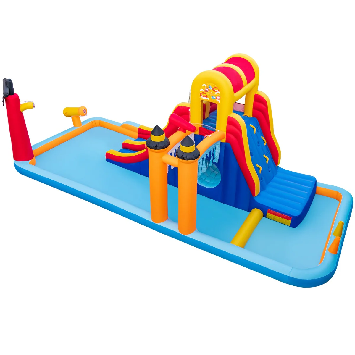 Chteau gonflable en forme bote avec toboggan aquatique & mur d’escalade charge 90 kg pour 3 enfants de 3-10 ans 693 x 295 x 263 cm sans souffleur 20_0008278
