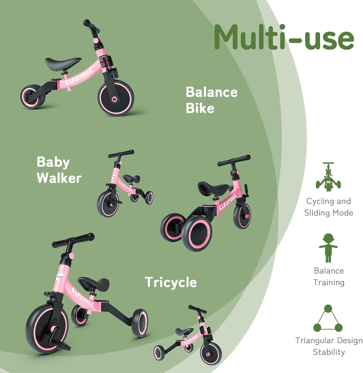 besrey 5 en 1 Tricycle Enfant bébé évolutif 1-4 Ans,Vélo Draisienne,Vélo sans Pédale,Noir