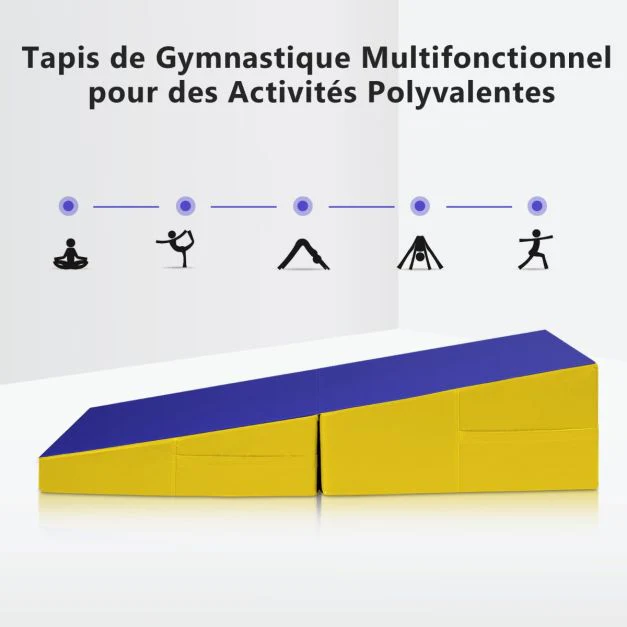 Tapis de gymnastique incliné 150 x 75 x 36 cm matelas de gym angle droit pliable avec poignée de transport surface anti-déchirure 20_0006596