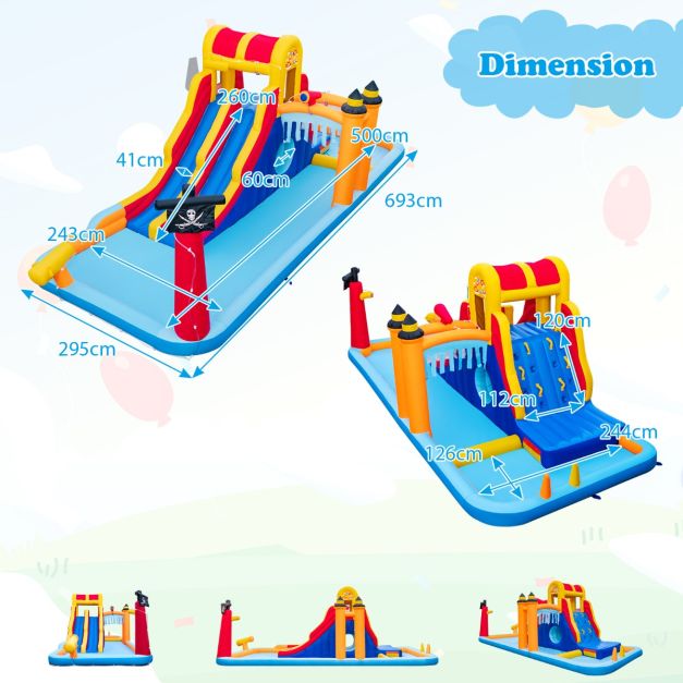 Chteau gonflable en forme bote avec toboggan aquatique & mur d’escalade charge 90 kg pour 3 enfants de 3-10 ans 693 x 295 x 263 cm sans souffleur 20_0008278
