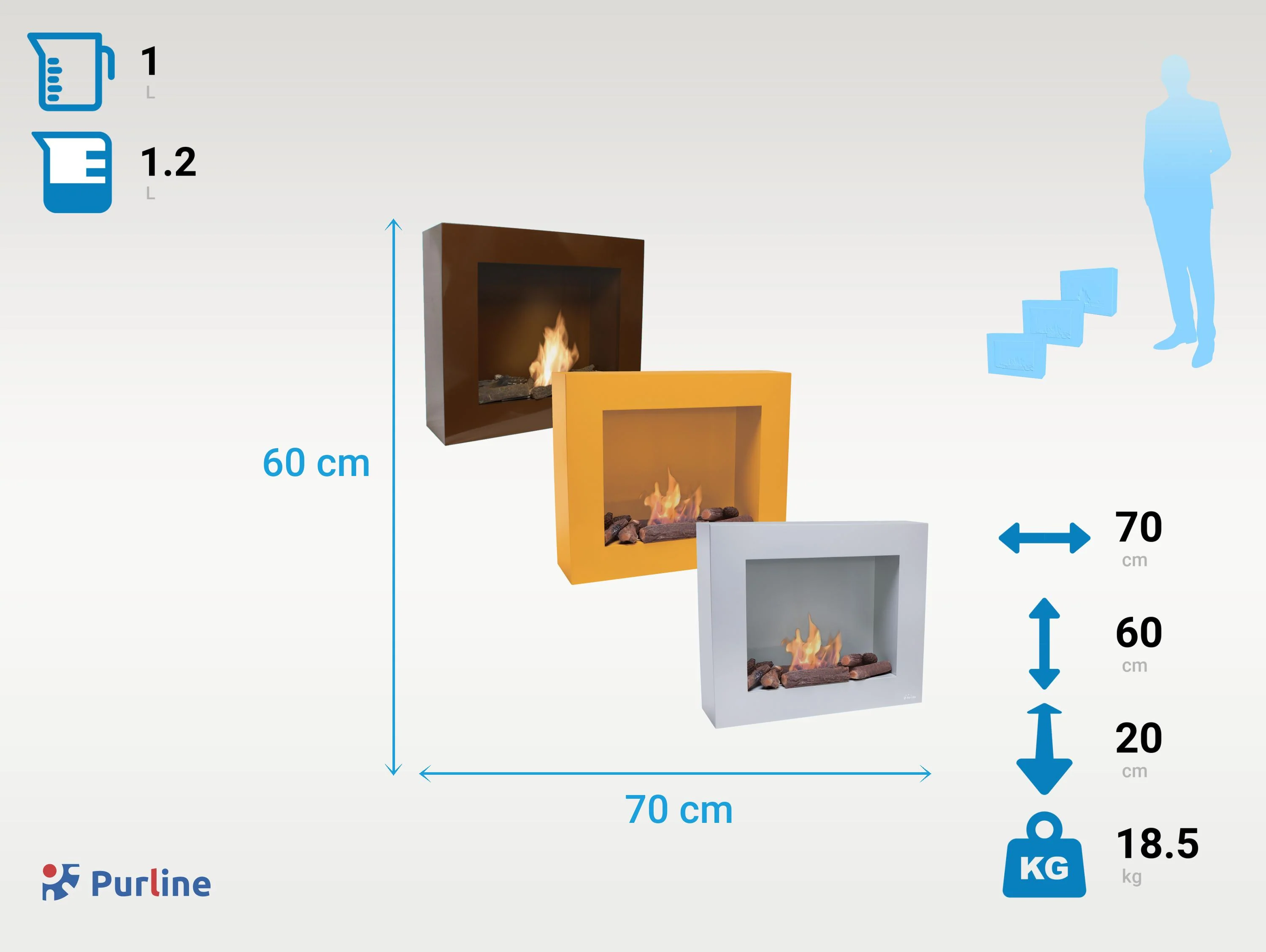 Cheminée à l'éthanol avec sol ou mur ocre clair avec kit entonnoir et bche