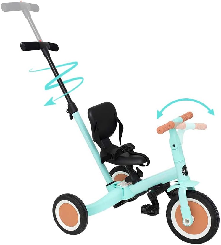 Olmitos Gyro Tricycle évolutif 5-en-1 pour Enfants de 1 à 5 Ans Adaptable et modulable avec ou sans pédales (Bleu)