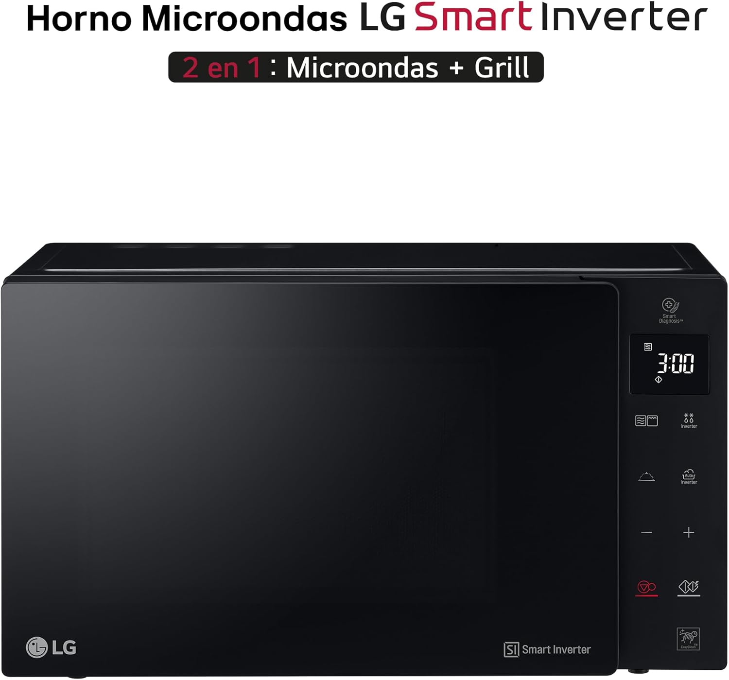 LG MH6535GDS Comptoir de cuisine Four à micro-ondes Smart Inverter avec gril à quartz, 25 L, 1000 W, programmes automatiques, niveaux de puissance réglables, cuisson à vapeur, noir