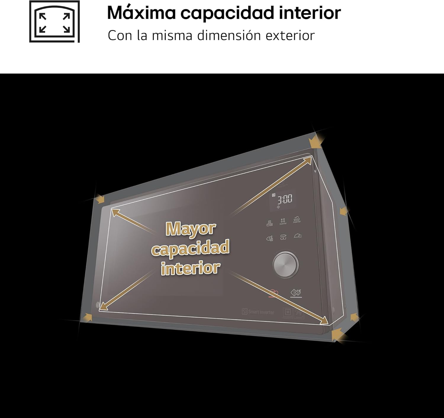 LG MH6535GDS Comptoir de cuisine Four à micro-ondes Smart Inverter avec gril à quartz, 25 L, 1000 W, programmes automatiques, niveaux de puissance réglables, cuisson à vapeur, noir