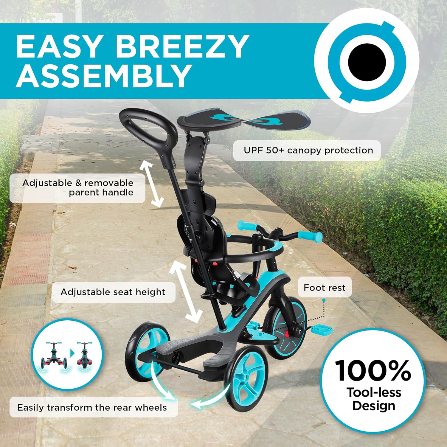 Globber - EXPLORER TRIKE 4 en 1 - Tricycle évolutif & draisienne pour les tout-petits gés de 10m+ à 5 ans + , Bleu Canard