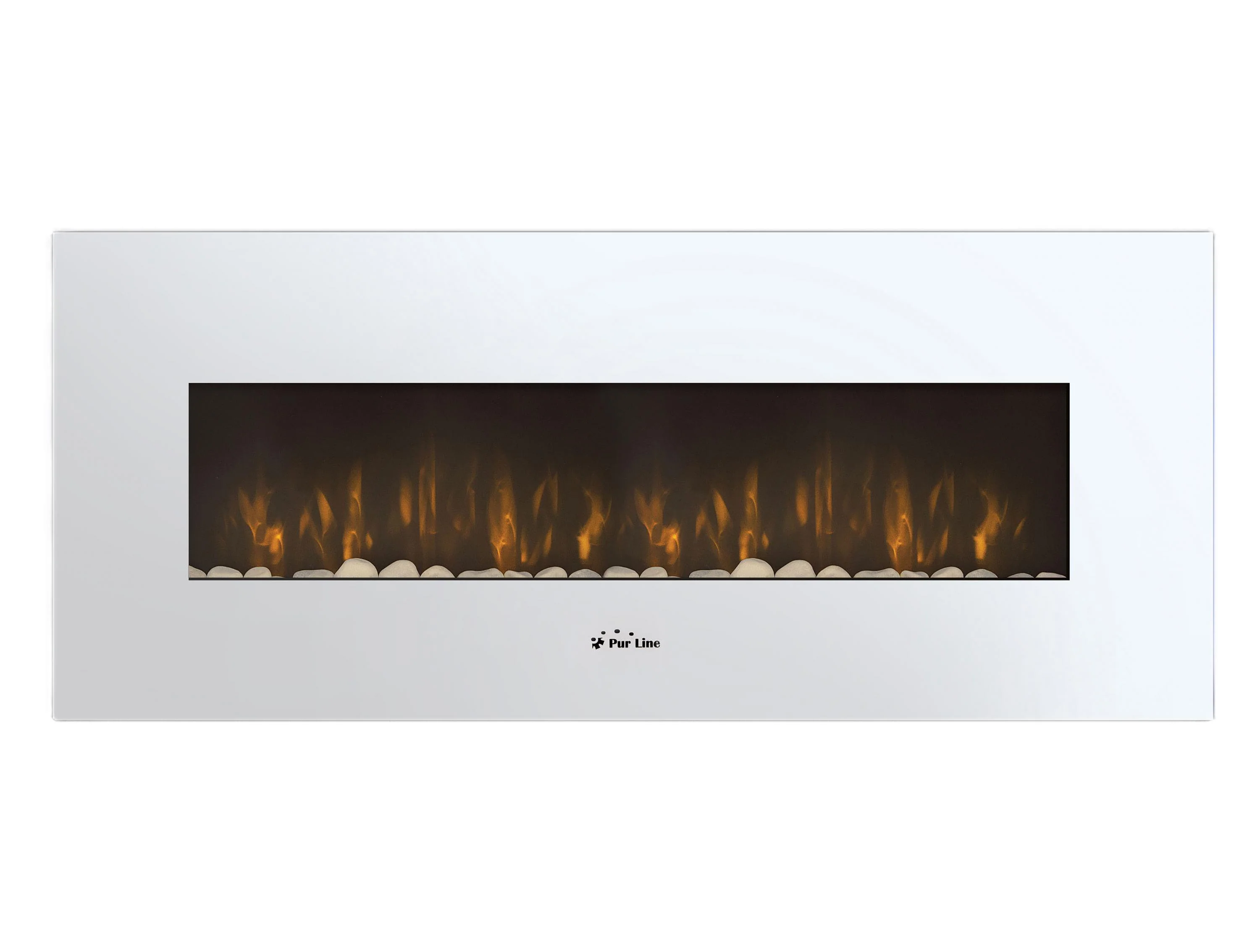 Cheminée électrique panoramique avec éclairage LED d'ambiance et panneau frontal blanc