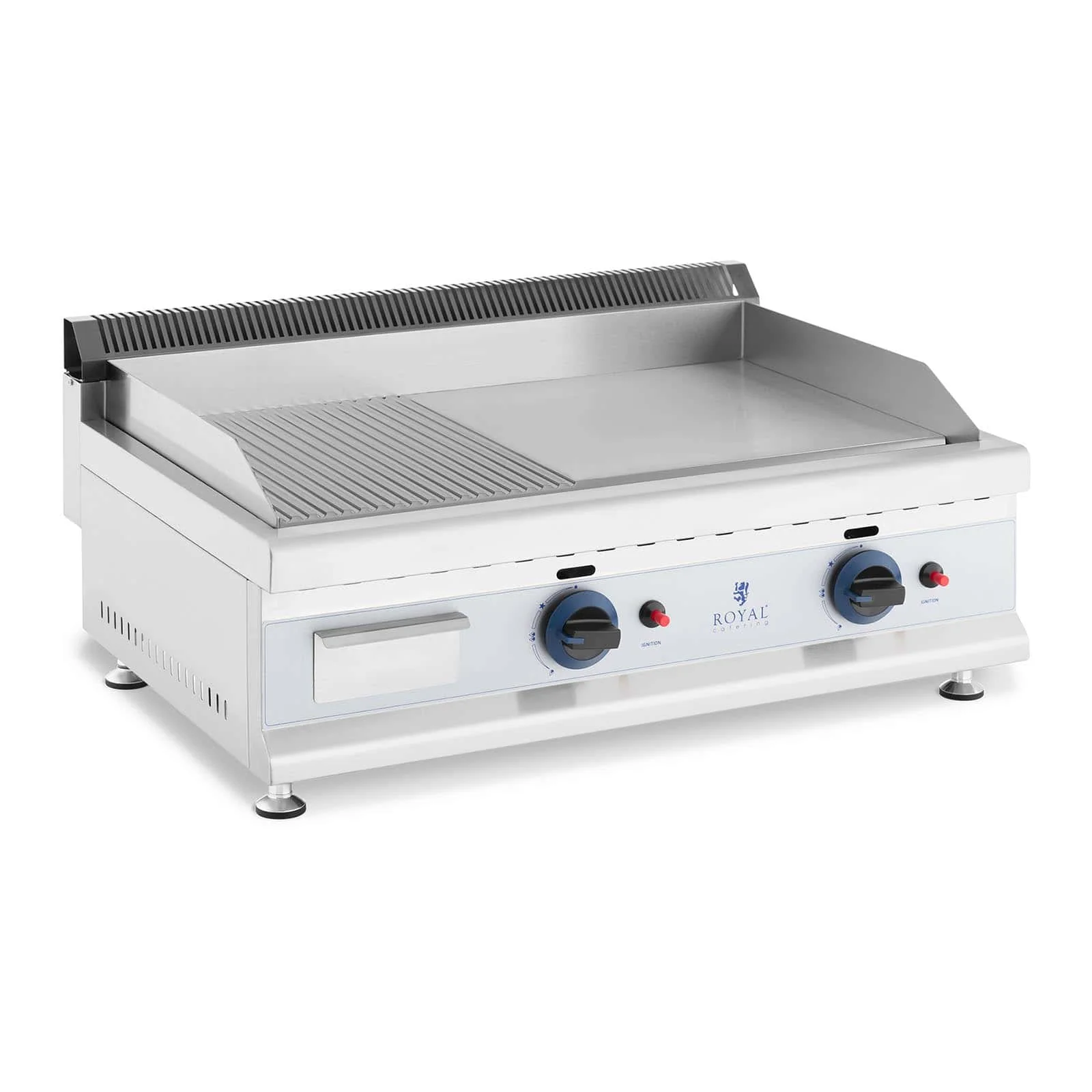 Plancha à gaz naturel en inox grill professionnel 75 cm 2 zones de cuisson (plaque 74,5 x 40 cm, 20 mbar, gaz naturel, 50 - 300 °c, lisse / rainurée, évacue la graisse) 14_0004035