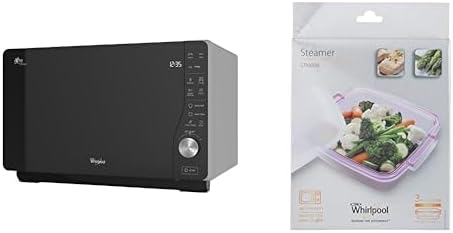 Whirlpool MWF 427 SL Four à micro-ondes Extra Space + Grill, 25 litres, argent, avec steamer, grille haute et plate Crisp + poignée, 800 + 1000 W