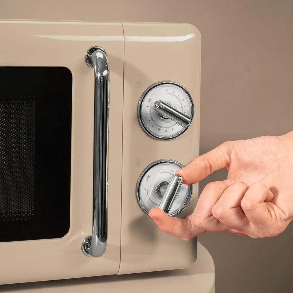 Cecotec Micro-Ondes Mécanique avec Grill Proclean 3110 Retro Bleu. 20 L, 700 W en 6 niveaux, minuterie jusqu'à 30 minutes, mode dégivrage, design vintage bleu, finitions en acier.