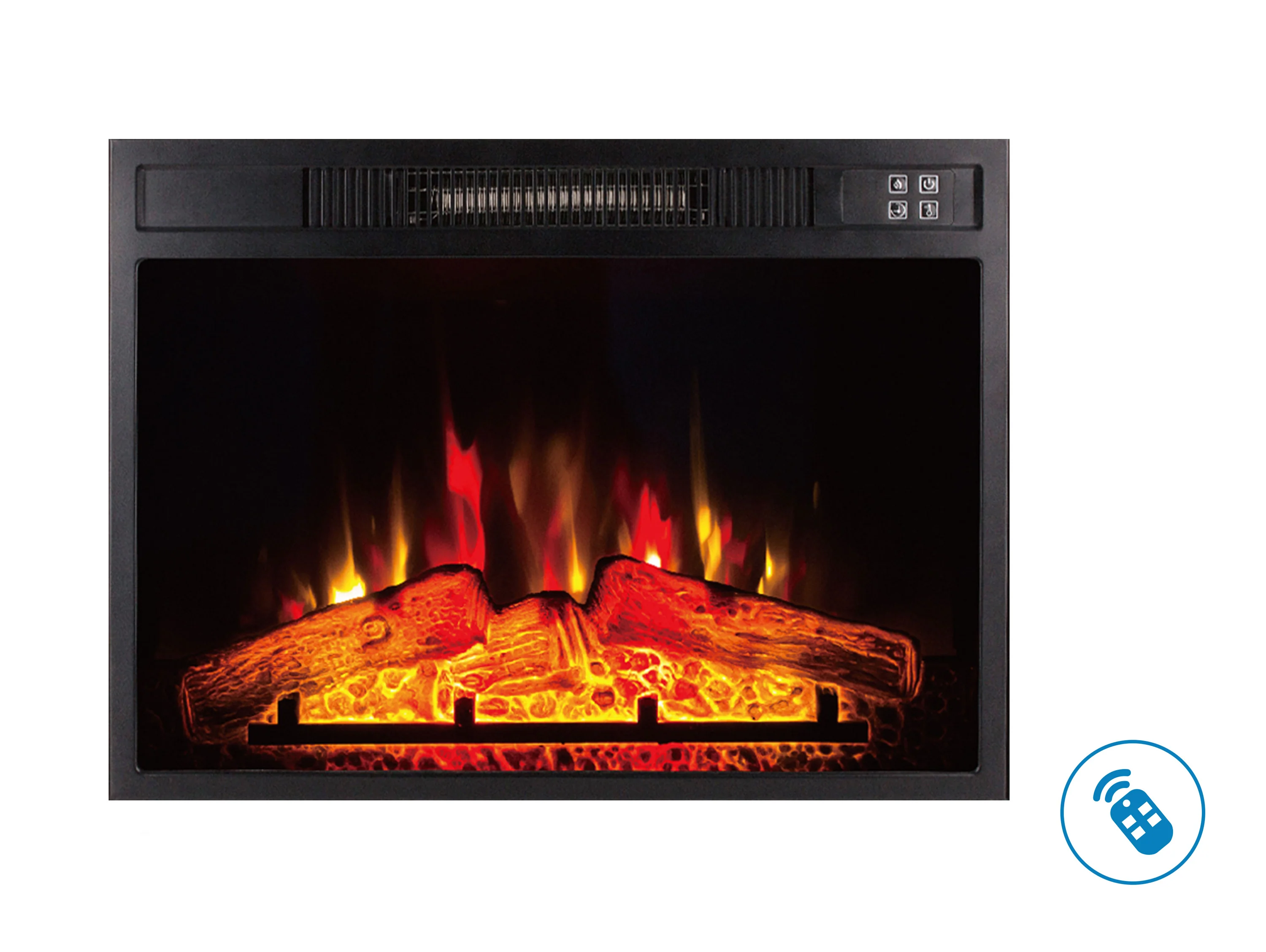 Cheminée électrique 2000W en verre trempé noir avec télécommande