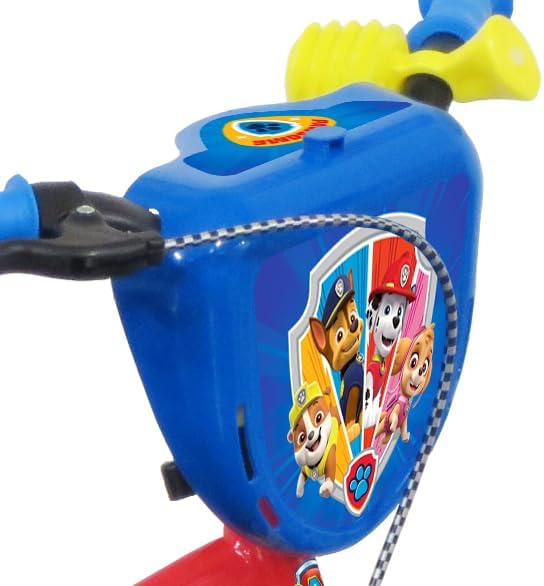 Vélo ATLAS 12' Vélo Pat Patrouille équipé de 1 Frein, Plaque Avant décorative, Garde boues, Carter et stabilisateurs. Garon, Rouge