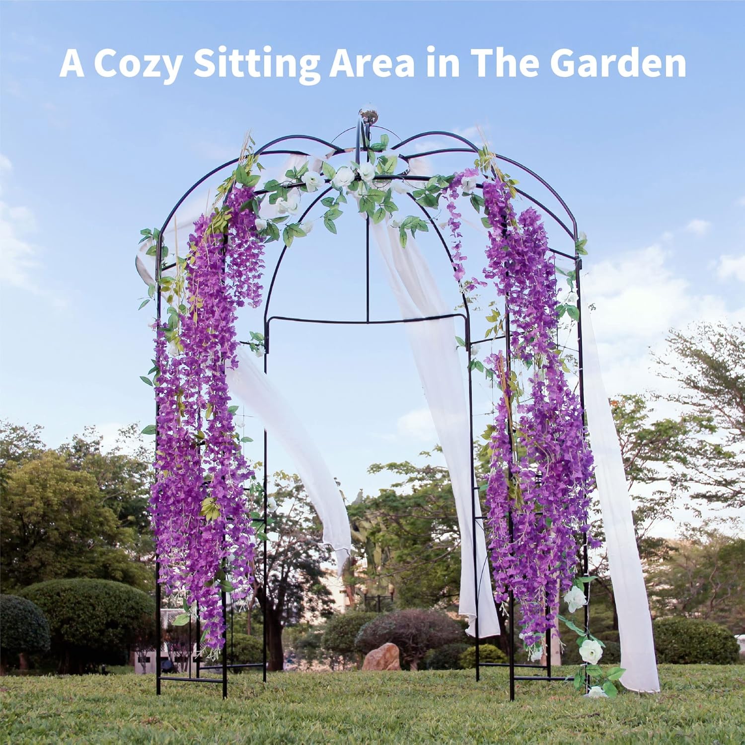 SCENDOR GARDEN Style franais Pergola en Métal, Plantes Grimpantes Terrasse Patio Arceau à Rosiers,Mariage Arche Colonne de Jardin 271x207x207 CM Noir